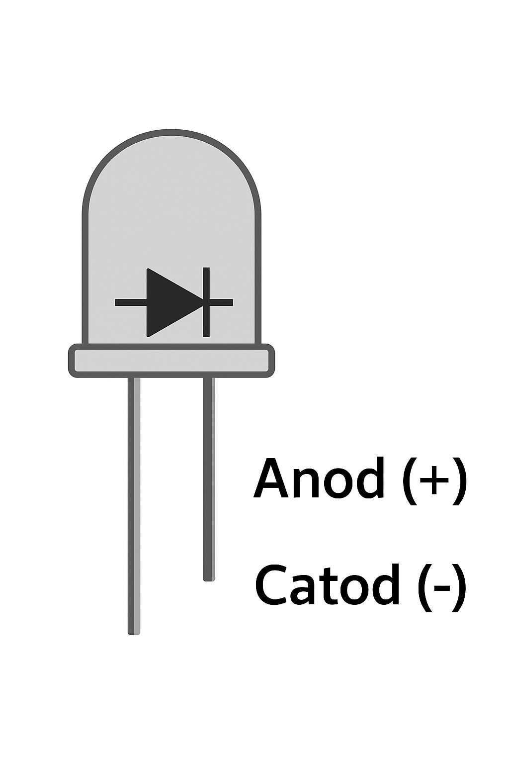 Diagrama unui LED cu pinii Anod și Catod